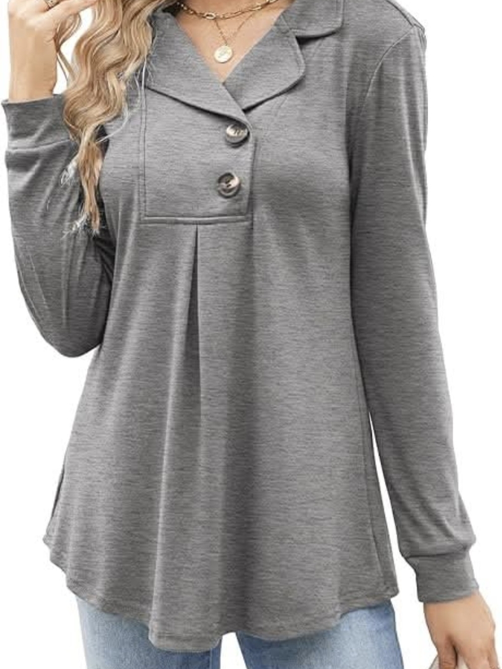 Women's Long Sleeve Collared Button Pullover Top - Taupe